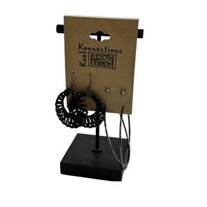 Kool Konnections Set of 3 Pairs Black Tone Hoop Stud and Woven‎ Earrings